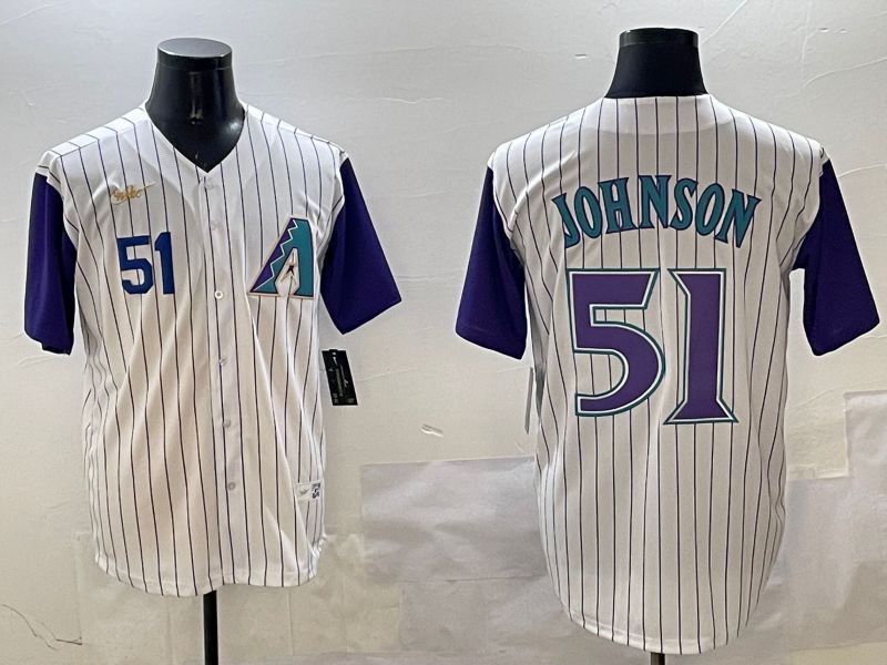 Men Arizona Diamondback #51 Johnson White Stripe Throwback Game 2025 Nike MLB Jersey style 2